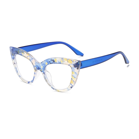 Katzenaugen Brillenrahmen Damen PC Anti Blaulicht Transparente Gläser Mode Bunte Blumenmuster Trendige Optische Brillen