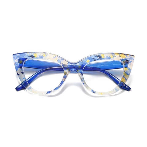 Katzenaugen Brillenrahmen Damen PC Anti Blaulicht Transparente Gläser Mode Bunte Blumenmuster Trendige Optische Brillen
