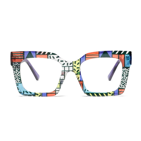 Occhiali Anti Luce Blu Con Montatura Quadrata Grande Retro Artistico Con Motivo Geometrico Moda PC Unisex