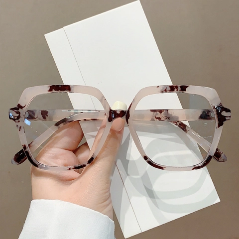 Gafas De Bloqueo De Luz Azul Poligonales De Gran Tamaño Montura De Moda Lentes Trasparentes PC Retro