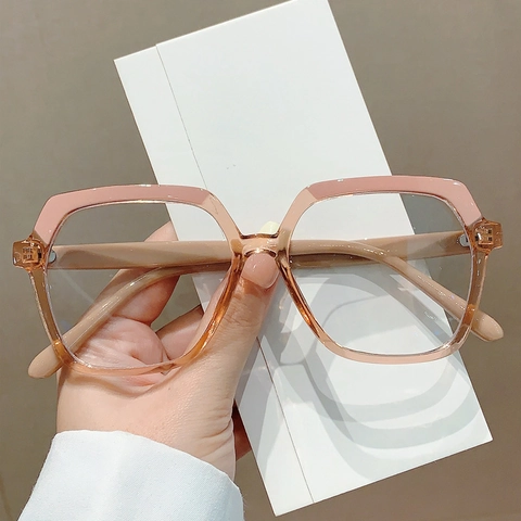 Gafas De Bloqueo De Luz Azul Poligonales De Gran Tamaño Montura De Moda Lentes Trasparentes PC Retro