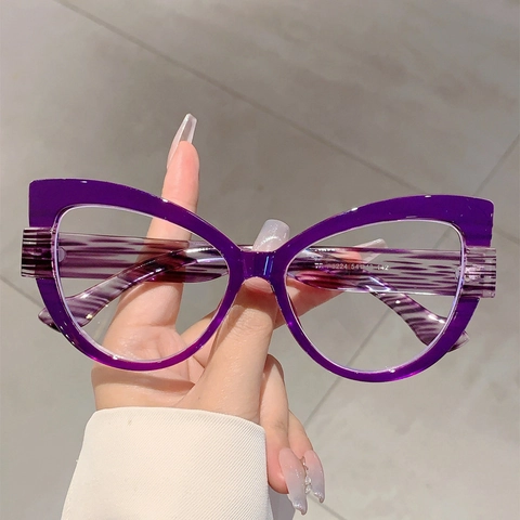 Occhiali Da Vista Gatto Donna Montatura PC Anti Luce Blu Grande Blocco Colore Moda Decorativi
