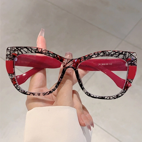 Gafas De Ojo De Gato Anti Luz Azul Montura TR90 Lente PC Retro Color De Contraste Moda Para Mujer Elegante