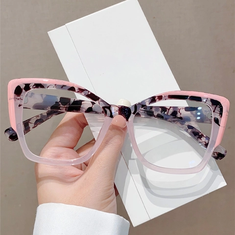 Gafas De Gato Anti Luz Azul Para Mujer Montura TR90 Color Contraste Moda Retro Marco Grande Lente Transparente