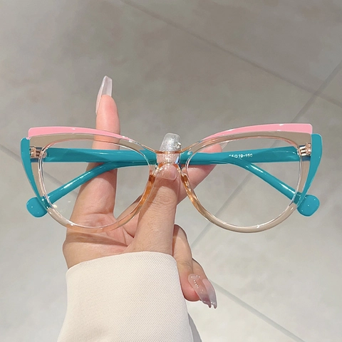Gafas De Ojo De Gato Anti Luz Azul Montura Óptica TR90 Color De Patchwork Gafas De Moda Ligeras Para Mujer
