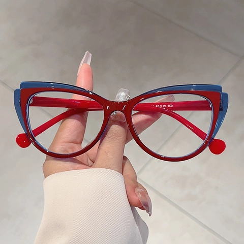 Gafas De Ojo De Gato Anti Luz Azul Montura Óptica TR90 Color De Patchwork Gafas De Moda Ligeras Para Mujer