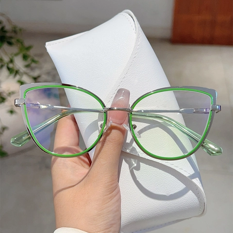 Montatura Occhiali Cat Eye Donna Anti Luce Blu Metallo Cerniera A Molla Elegante Ottica