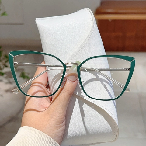 Occhiali Da Vista Occhio Di Gatto Anti Luce Blu Donna Montatura In Metallo Cerniera A Molla Vintage