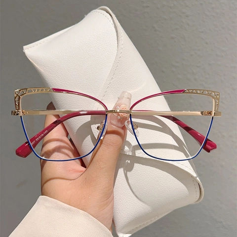 Montature Per Occhiali Da Gatto Da Donna In Metallo Design Traforato Anti Luce Blu Moda Occhiali Ottici Geometrici