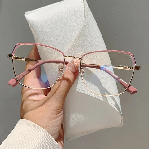 Occhiali Anti Luce Blu Poligono In Metallo Moda Occhi Di Gatto Montatura Farfalla Occhiali Ottici Per Donne Elegante Lente In PC Trasparente
