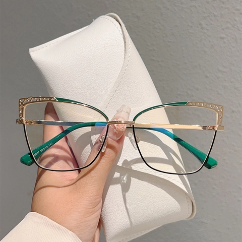 Montature Per Occhiali Da Gatto Da Donna In Metallo Design Traforato Anti Luce Blu Moda Occhiali Ottici Geometrici