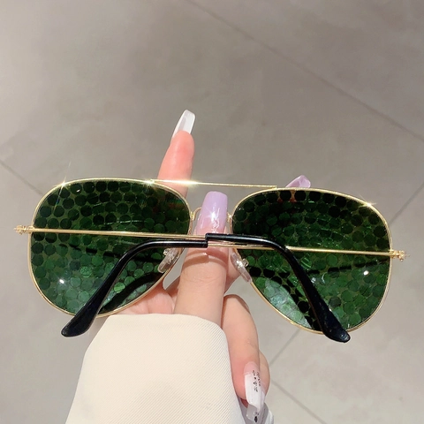 Occhiali Da Sole Aviator Di Lusso Per Donna Montura In Metallo Lente Verde Accessorio Da Festa Con Catena Di Künstliche Perle