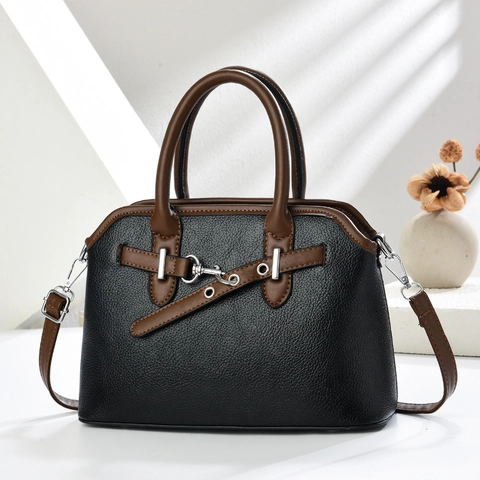 Bolso De Hombro Para Mujer Cuero PU Patrón Litchi Color Contraste Bolso De Mano Con Correa Desmontable Elegante Diario