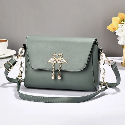 Bolso Bandolera Para Mujer Cuir PU Color De Contraste Elegante Bolso De Hombro Con Cadena Acrílica Metal Perla Artificial Cisne