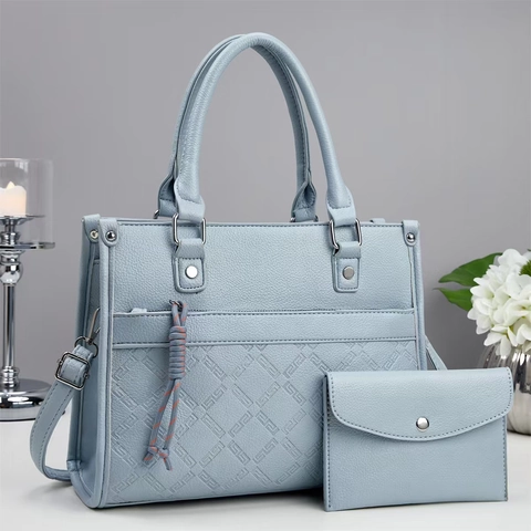 Sac À Main Femme Et Portefeuille Assorti Cuir PU Texture Lychee Grande Kapacité Sac Bandoulière Élégant