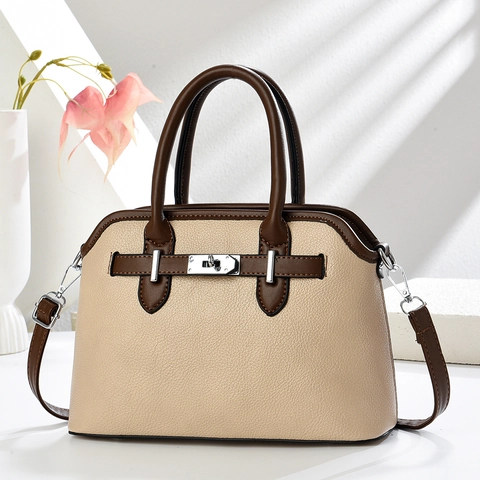 Handtasche Aus PU-Leder Mit Lychee-Struktur Im Color-Block-Design Crossbody-Tasche Mit Silbernem Drehverschluss Chic Retro Für Damen