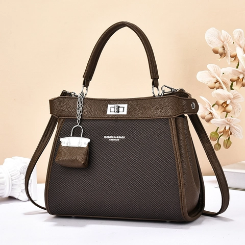 Borsa a Mano da Donna Elegante in Pelle PU e Tessuto Color Block Grande Capacità Tracolla da Pendolare Con Chiusura in Metallo