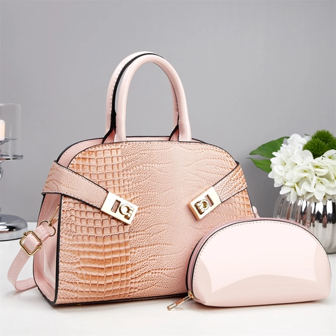 Borsa A Mano E Pochette Da Donna In Pelle PU Lucida Con Motivo A Coccodrillo E Fibbia Dorata Borsa A Spalla Elegante Alla Moda