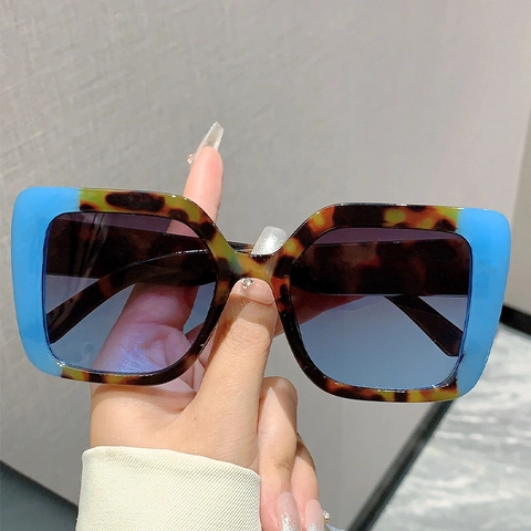 Oversized Square Sunglasses For Women Fashion Splicing Color PC Frame Gradient Lenses UV400 Vintage Leopard Eyewear