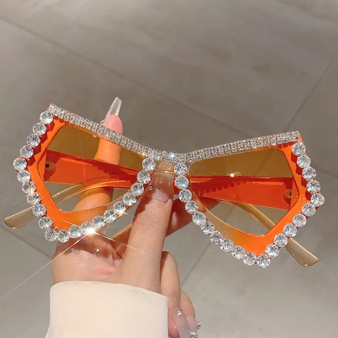 Gafas De Sol De Mariposa De Gran Tamaño Con Pedrería Artificial Protección UV400 Gafas De Tendencia Lujo Para Mujeres Fiesta Escenario
