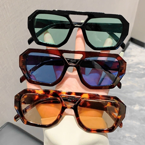 Gafas De Sol Geométricas Extragrandes Vintage Montura Y Lentes De PC Protección UV400 Doble Puente Irregular Moda Para Mujer Hombre