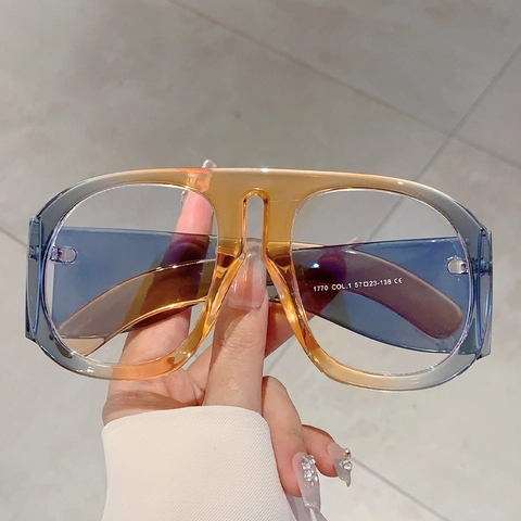 Gafas Anti-Luz Azul Oversize Moda Montura de PC Degradado Gafas para Mujer Street Style Gafas de Lente Plana