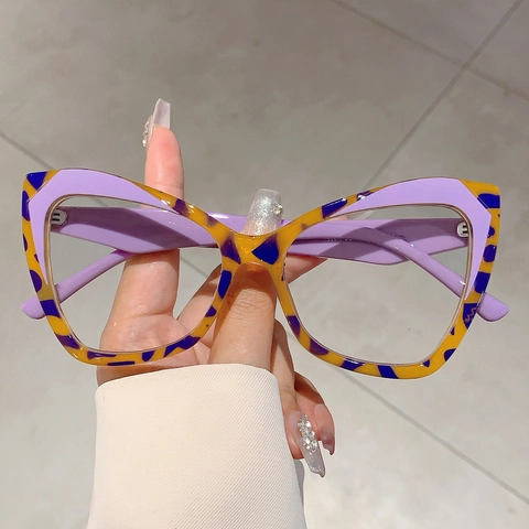 Occhiali Anti Luce Blu Gatto Occhio Donne Montatura PC Retro Sovradimensionato Moda Ottica Blocco Di Colore