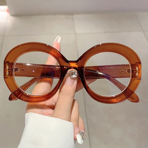 Vintage Runde Große Rahmen Anti Blaulicht Brille Mode PC Material Vollrahmen Klare Linse Brille Für Frauen