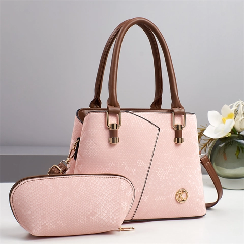 Snake Pattern Handbag And Pouch Women PU Leather Tote Shoulder Crossbody Purse Vintage Gold Logo Elegant
