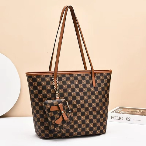 Borsa Tote Da Donna Pelle PU Grande Capacità Motivo Stampato Borsa A Mano Pendolare Con Mini Portamonete Fiocco Cerniera