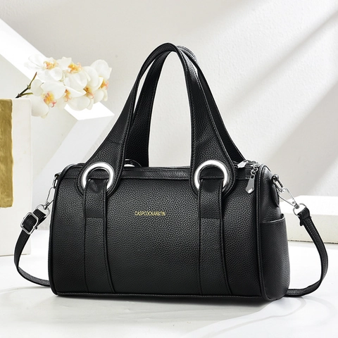 Damen Boston Handtasche Litschi Muster PU Leder Große Kapazität Schulter Umhängetasche Minimalistisch Pendler Stilvoll Nische Design Kissentasche