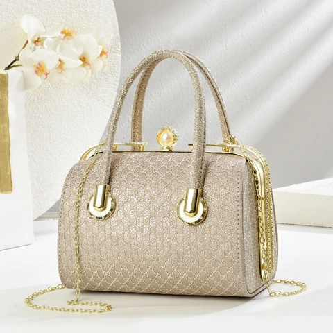 Borsa Da Sera Da Donna Paillettes Glitter PU Pelle Borsa A Mano Con Chiusura A Perla Artificial Elegante Festa Matrimonio Borsa A Tracolla Telaio Metallo