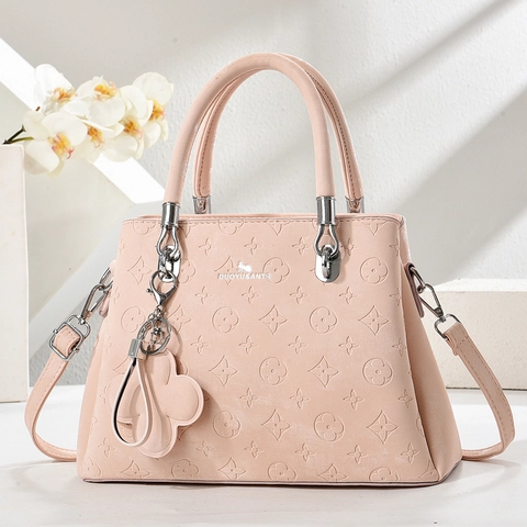 Sac À Main Pour Femme En Cuir PU Gaufré Grande Capacité Sac À Bandoulière Avec Pendentif Fleur Élégant Mode