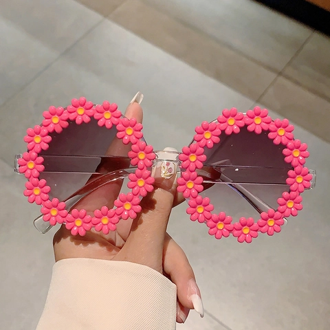 Occhiali Da Sole A Margherita Per Bambini Montatura Tonda Decorazione Floreale UV400 Lenti PC Moda