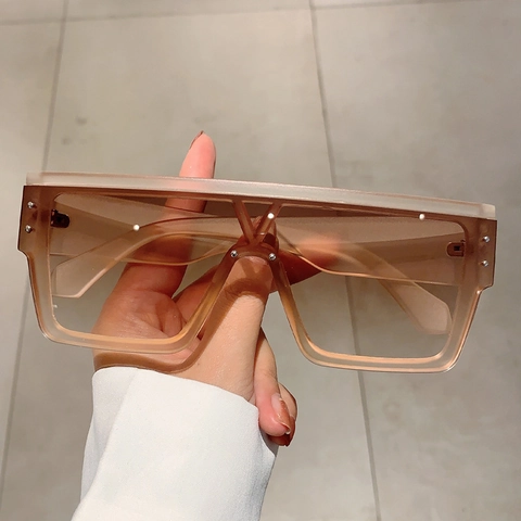 Oversized Square Sunglasses Flat Top UV400 Protection PC Frame Metal Rivets Retro Fashionable Outdoor Accessory