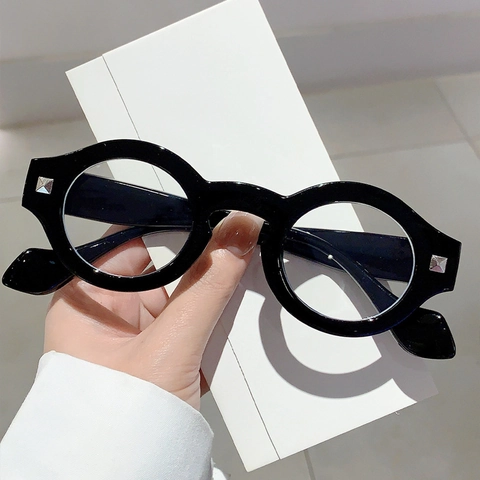Occhiali Rotondi Retrò Anti-Luce Blu Montura In PC Con Rivetti Quadrati Argentati Occhiali Da Moda Vintage