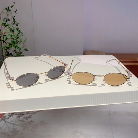 Occhiali Da Sole Ovali Retrò Da Donna Con Montatura In Metallo Con Strass Protezione UV400