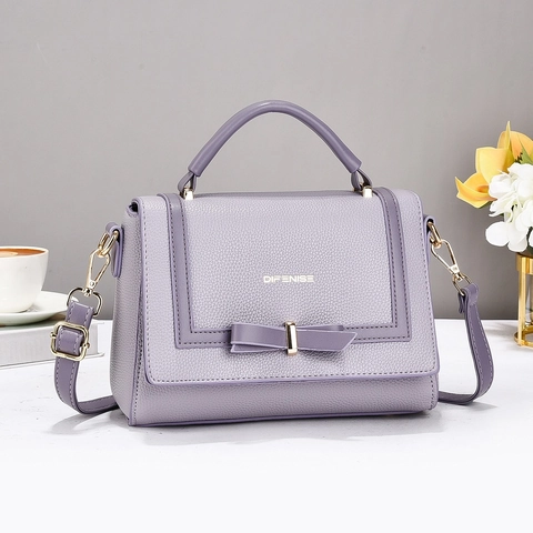 Women PU Leather Shoulder Crossbody Bag Litchi Pattern Handbag With Bow Decoration Magnetic Closure Elegant Fashion