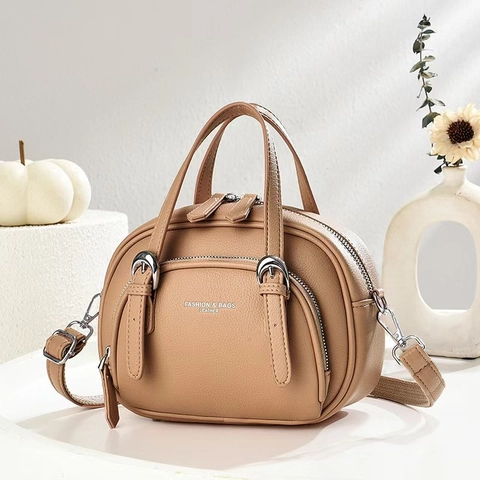 Sac À Main Femme Texture Litchi Similicuir Sac Bandoulière Boucle Argentée Multi Fermeture Éclair Style Minimaliste
