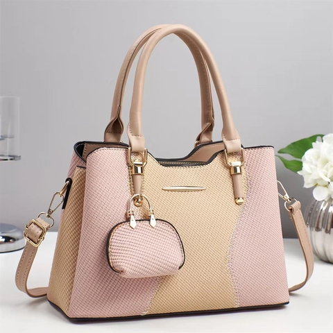 Borsa A Mano Da Donna Alla Moda Pelle PU Trama Intrecciata Patchwork Borsa A Tracolla Con Tracolla Rimovibile E Mini Ciondolo Per Borsa