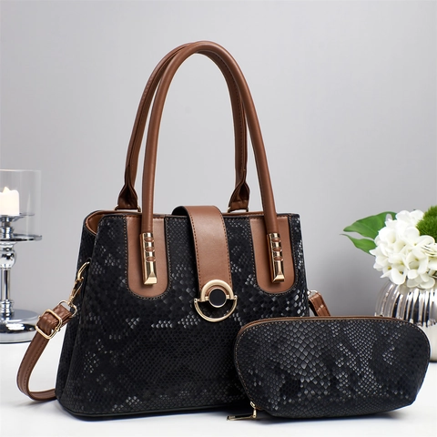 Borsa A Mano E Pochette Donna Pelle PU Trama Serpente Grande Capacità Tracolla Retro Elegante