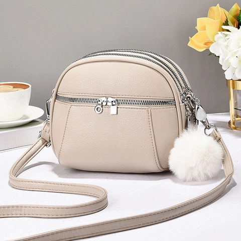 Borsa Tracolla Donna Motivo Litchi Pelle PU Strati Multipli Tasche Cerniera Pompon Fascino Tinta Unita Versatile Moda