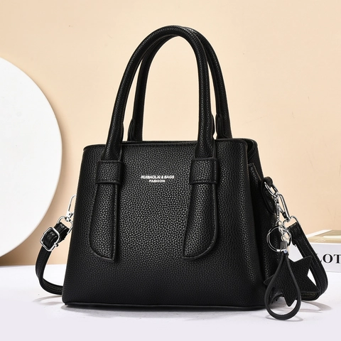 Sac À Main Pour Femme Cuir PU Texture Litchi Grande Capacité Sac Cabas Bandoulière Amovible Pendentif Étoile Élégant Rétro
