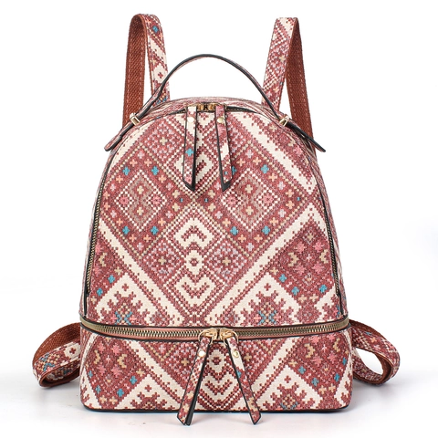 Etnisch Geometrisch Patroon Jacquard Mode Rugzak Voor Dames Boheemse Stijl Reizen Outdoor School Schoudertas