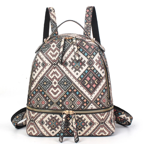 Etnisch Geometrisch Patroon Jacquard Mode Rugzak Voor Dames Boheemse Stijl Reizen Outdoor School Schoudertas
