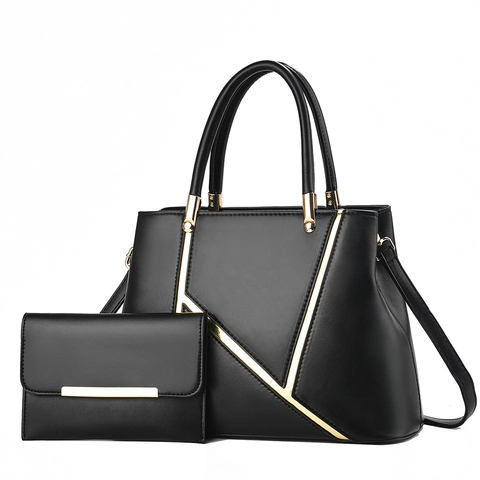 Set Borsa a Mano e Portafoglio in Pelle PU da Donna Grande Capacità Elegante Borsa a Spalla con Decoro Metallico a V Regalo Moda