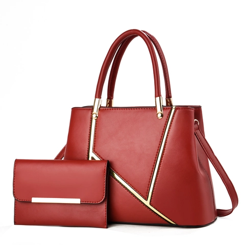 Set Borsa a Mano e Portafoglio in Pelle PU da Donna Grande Capacità Elegante Borsa a Spalla con Decoro Metallico a V Regalo Moda