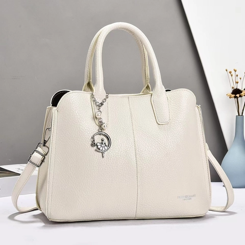 Bolso De Mano Mujer Cuero PU Patrón Lichi Gran Capacidad Bolso Bandolera Con Colgante Perla Artificial Bailarina Elegante Tote
