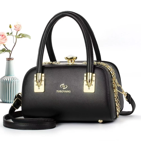 Borsa Boston Donna Pelle PU Chiusura Sfera Cristallo Strass Borsa Tracolla Elegante Moda Quotidiana Casual