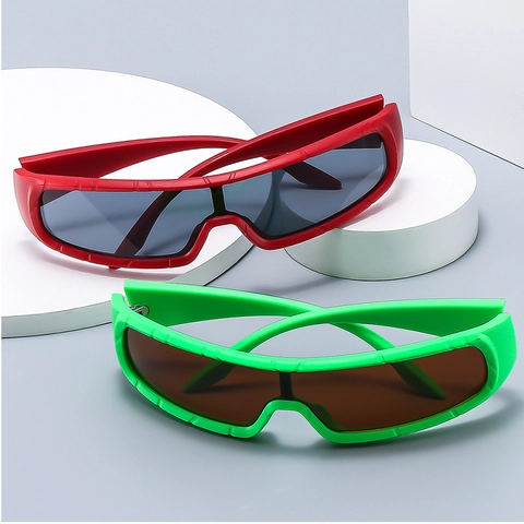Futuristic Integrated Sports Sunglasses Y2K Cyberpunk Wraparound Shield Shades For Cycling Driving PC Frame UV400